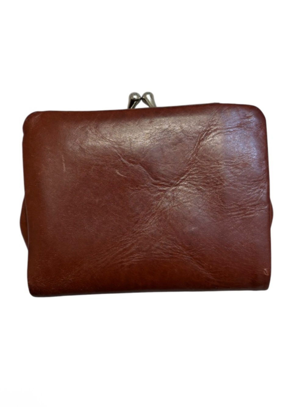 Hobo brown kisslock foldable compact brown leather wallet